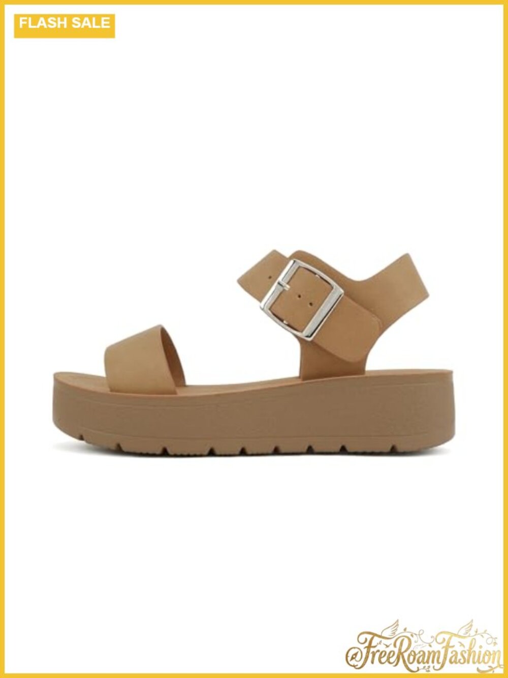 Women Open Toe Multi-Strap Flatform Sandals Vegan Leather Suede Casual